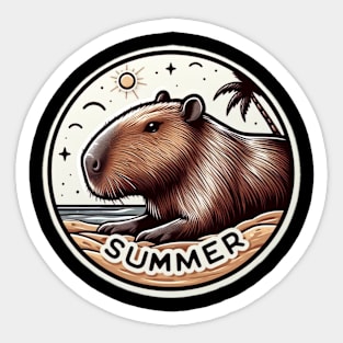 Cute summer capybara on the beach Sticker